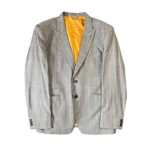Bespoke Men’s Check Blazer Peak Lapel Grey White Chest 39R